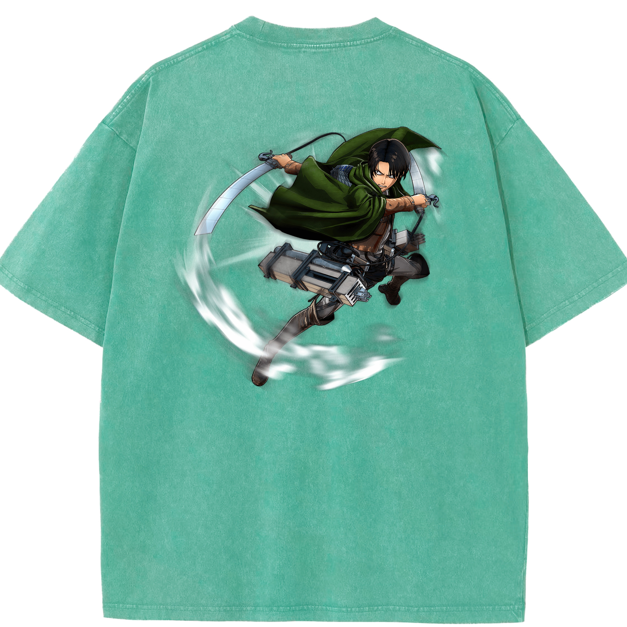 （画像用） 進撃の巨人 リヴァイ·アッカーマン Attack on Titan Levi Ackerman 綿100% ヴィンテージ風 半袖Tシャツ（背面プリント）